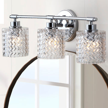 Spaulding Vintage Iron/Chevron Pattern Glass Farmhouse Cottage LED Vanity Light